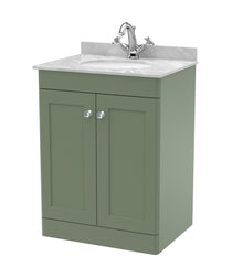 Nui Classique 600mm Floor Standing 2 Door Vanity & Marble Top 1th Traditional Satin Green MFC Painted Matt 814x620x463mm - CLC825GR1