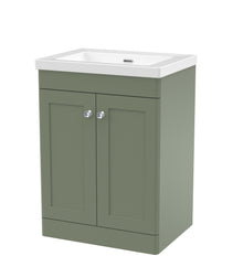Nui Classique 600mm Floor Standing 2-door Vanity With Basin - 0 Tap Hole Traditional Satin Green Fireclay 845x613x462mm