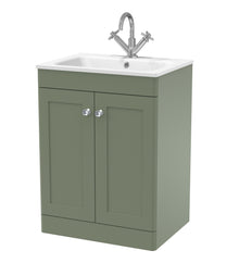 Nui Classique 600mm Floor Standing 2-door Unit & Stone Basin 1th Traditional Satin Green MFC Painted Matt,stone 816x610x470mm - CLC825P
