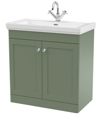 Nui Classique 800mm Floor Standing 2-door Vanity & Basin 1th Traditional Satin Green MFC Painted Matt 865x830x470mm