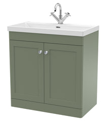 Nui Classique 800mm Floor Standing 2-door Vanity With Basin - 1 Tap Hole Traditional Satin Green Vitreous China 818x810x460mm