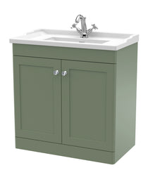 Nui Classique 800mm Floor Standing 2 Door Vanity & Basin 1th Traditional Satin Green MFC Painted Matt 858x820x480mm