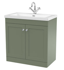 Nui Classique 800mm Floor Standing 2-door Vanity With Basin - 1 Tap Hole Traditional Satin Green Fireclay 845x813x462mm
