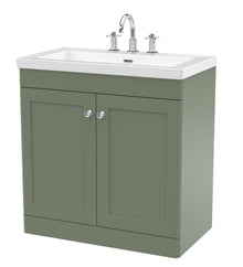 Nui Classique 800mm Floor Standing 2-door Vanity With Basin - 3 Tap Hole Traditional Satin Green Fireclay 845x813x462mm