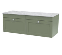 Nui Classique 1200mm Wall Hung 2-drawer Vanity With Marble Top Traditional Satin Green Natural Marble 449x1210x460mm - CLC894GMT2