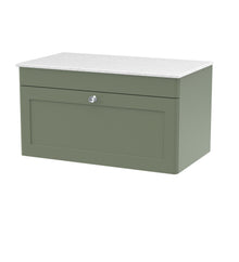 Nui Classique 800mm Wall Hung Single Drawer Vanity With Marble Top Traditional Satin Green Fireclay 449x810x460mm