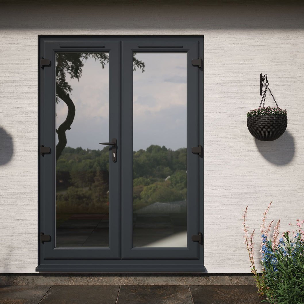 Crystal UPVC French Door Grey 7016 External White Int Clear Double Glazing Left Hand Master 150mm Cill Included - JJ Building Materials