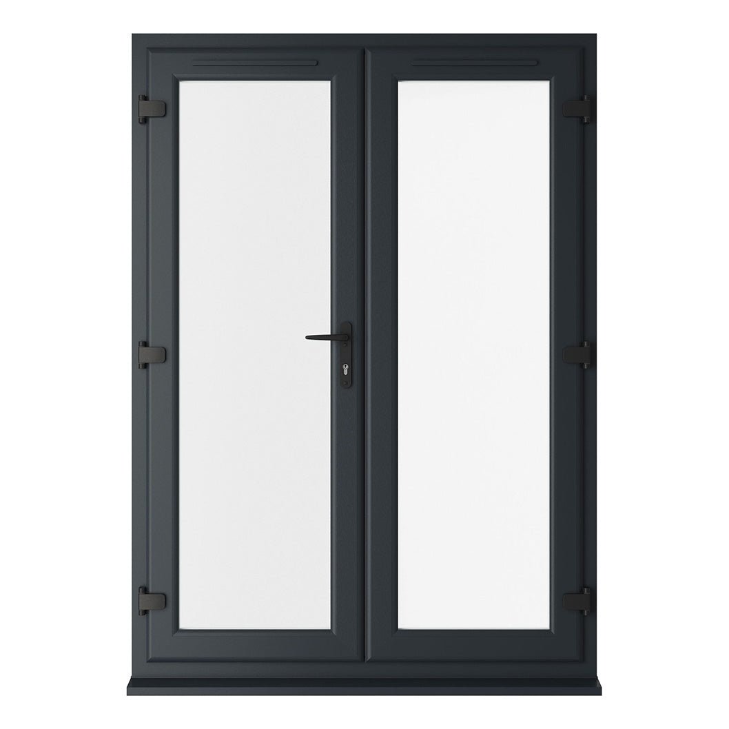 Crystal UPVC French Door Grey 7016 External White Int Clear Double Glazing Left Hand Master 150mm Cill Included - JJ Building Materials