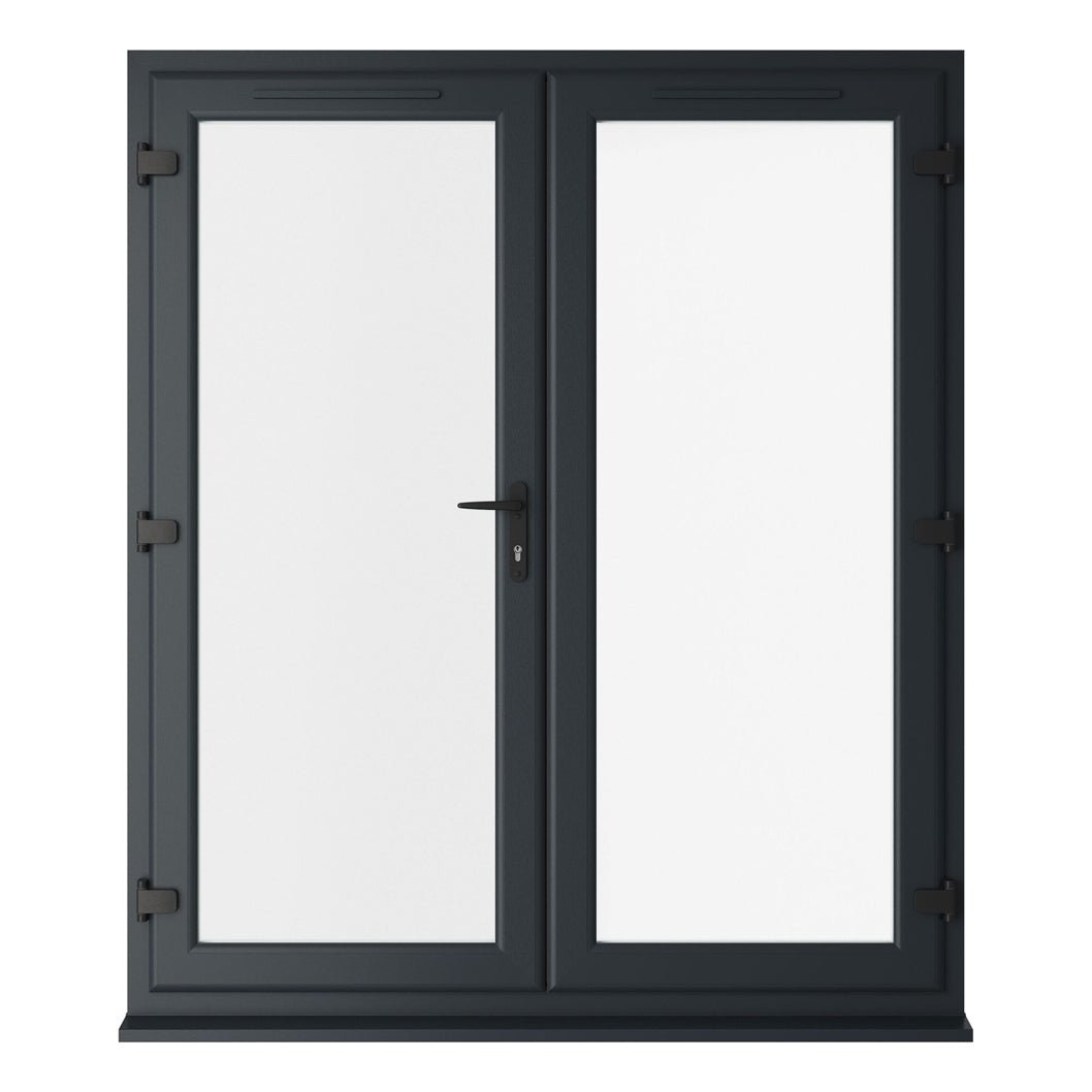 Crystal UPVC French Door Grey 7016 External White Int Clear Double Glazing Left Hand Master 150mm Cill Included - JJ Building Materials