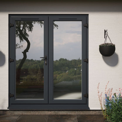 Crystal UPVC French Door Grey 7016 External White Int Clear Double Glazing Left Hand Master 150mm Cill Included - JJ Building Materials