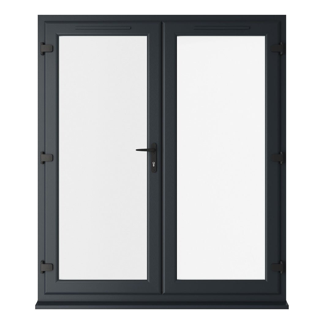 Crystal UPVC French Door Grey 7016 External White Int Clear Double Glazing Left Hand Master 150mm Cill Included - JJ Building Materials