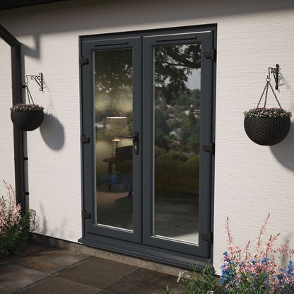 Crystal UPVC French Door Grey 7016 External White Int Clear Double Glazing Left Hand Master 150mm Cill Included - JJ Building Materials