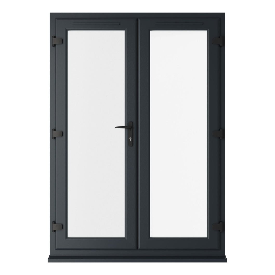 Crystal UPVC French Door Grey 7016 External White Int Clear Double Glazing Left Hand Master 150mm Cill Included - JJ Building Materials