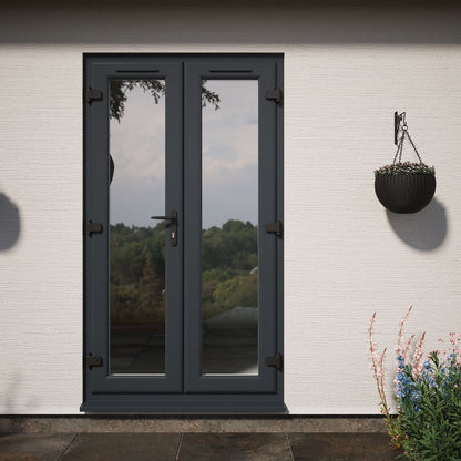 Crystal UPVC French Door Grey 7016 External White Int Clear Double Glazing Left Hand Master 150mm Cill Included - JJ Building Materials