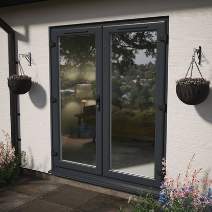 Crystal UPVC French Door Grey 7016 External White Int Clear Double Glazing Left Hand Master 150mm Cill Included - JJ Building Materials