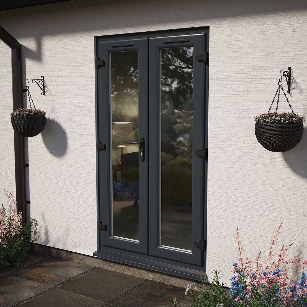 Crystal UPVC French Door Grey 7016 External White Int ClearTriple Glazing Left Hand Master 150mm Cill Included - JJ Building Materials