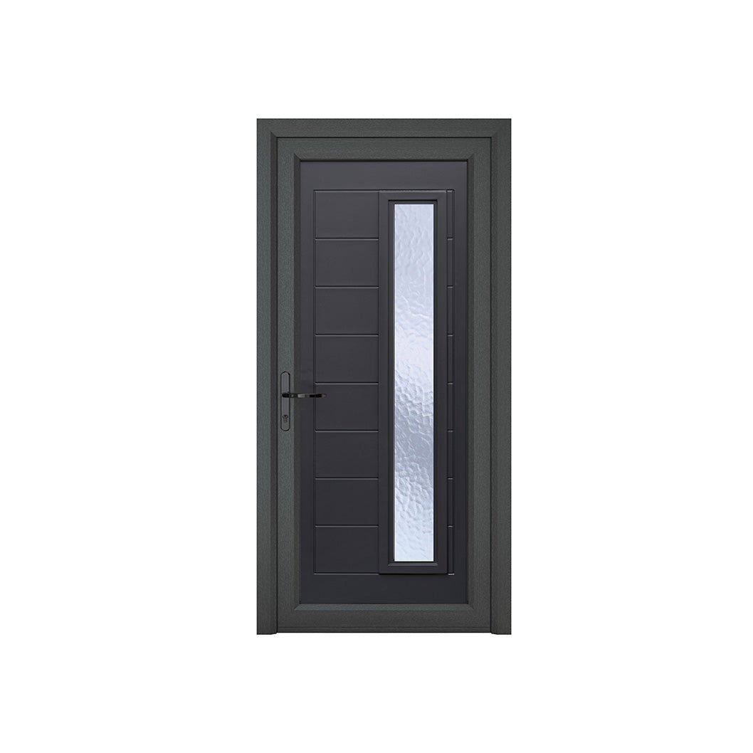 Crystal uPVC Front Door 1 Long Glass Monaco Grey/White Obscure Glass 920x2090mm - JJ Building Materials