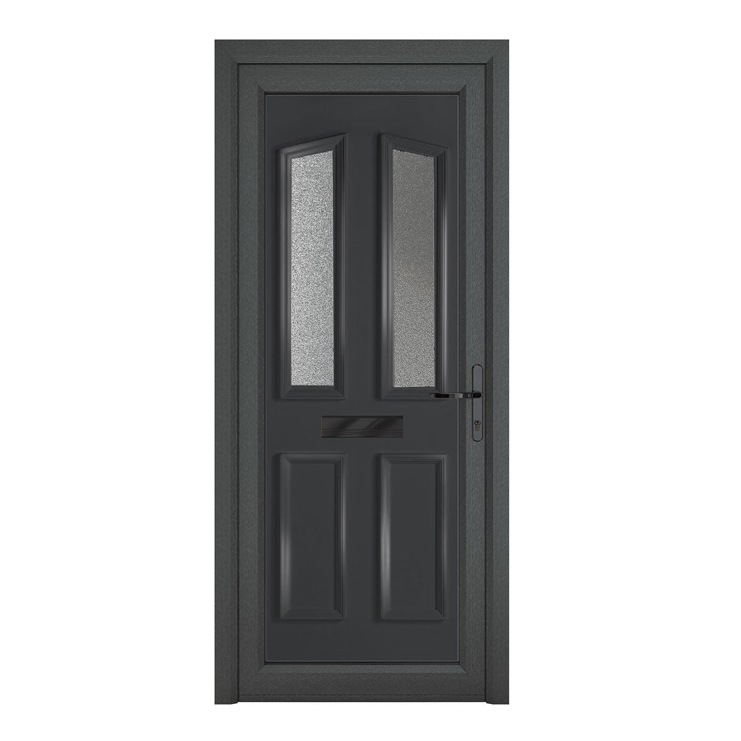 Crystal uPVC Front Door 4 panel 2 Glass Kensington Grey/White Obscure Glass 920x2090mm - JJ Building Materials