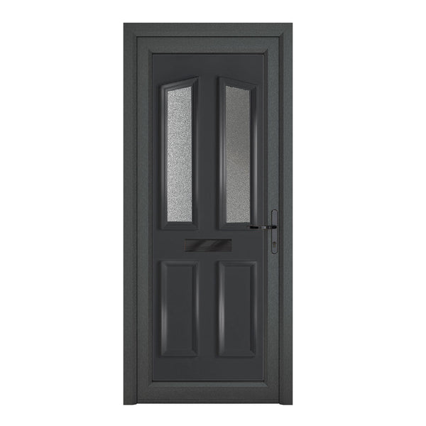 Crystal uPVC Front Door 4 panel 2 Glass Kensington Grey/White Obscure Glass 920x2090mm - JJ Building Materials