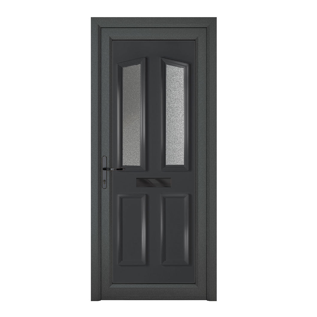 Crystal uPVC Front Door 4 panel 2 Glass Kensington Grey/White Obscure Glass 920x2090mm - JJ Building Materials