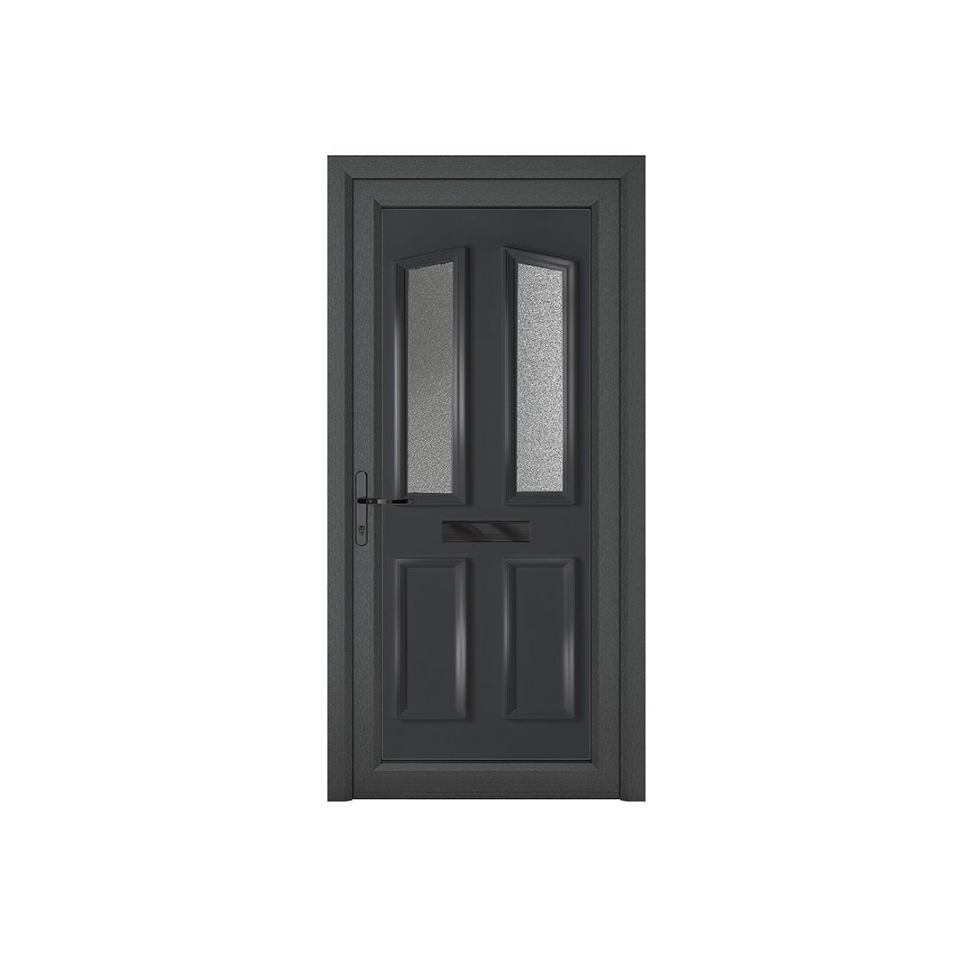 Crystal uPVC Front Door 4 panel 2 Glass Kensington Grey/White Obscure Glass 920x2090mm - JJ Building Materials