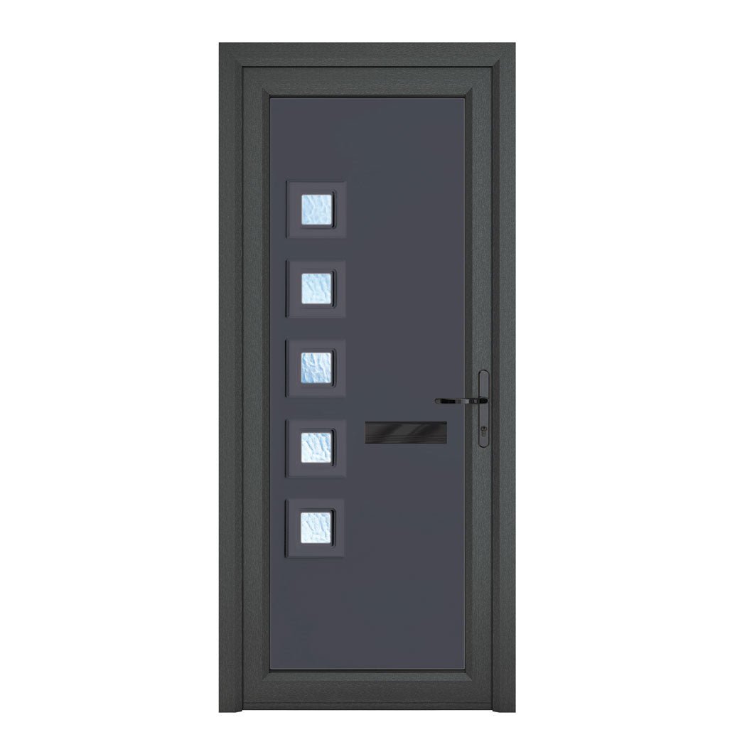 Crystal uPVC Front Door Contemporary 5 Glass Malaga Grey/White Obscure Glass 920x2090mm - JJ Building Materials