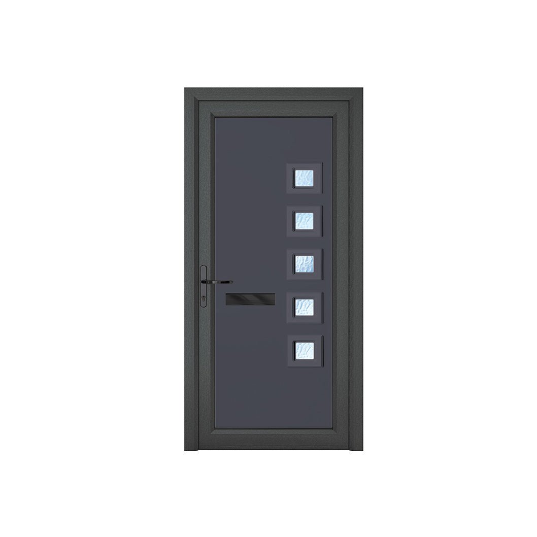 Crystal uPVC Front Door Contemporary 5 Glass Malaga Grey/White Obscure Glass 920x2090mm - JJ Building Materials