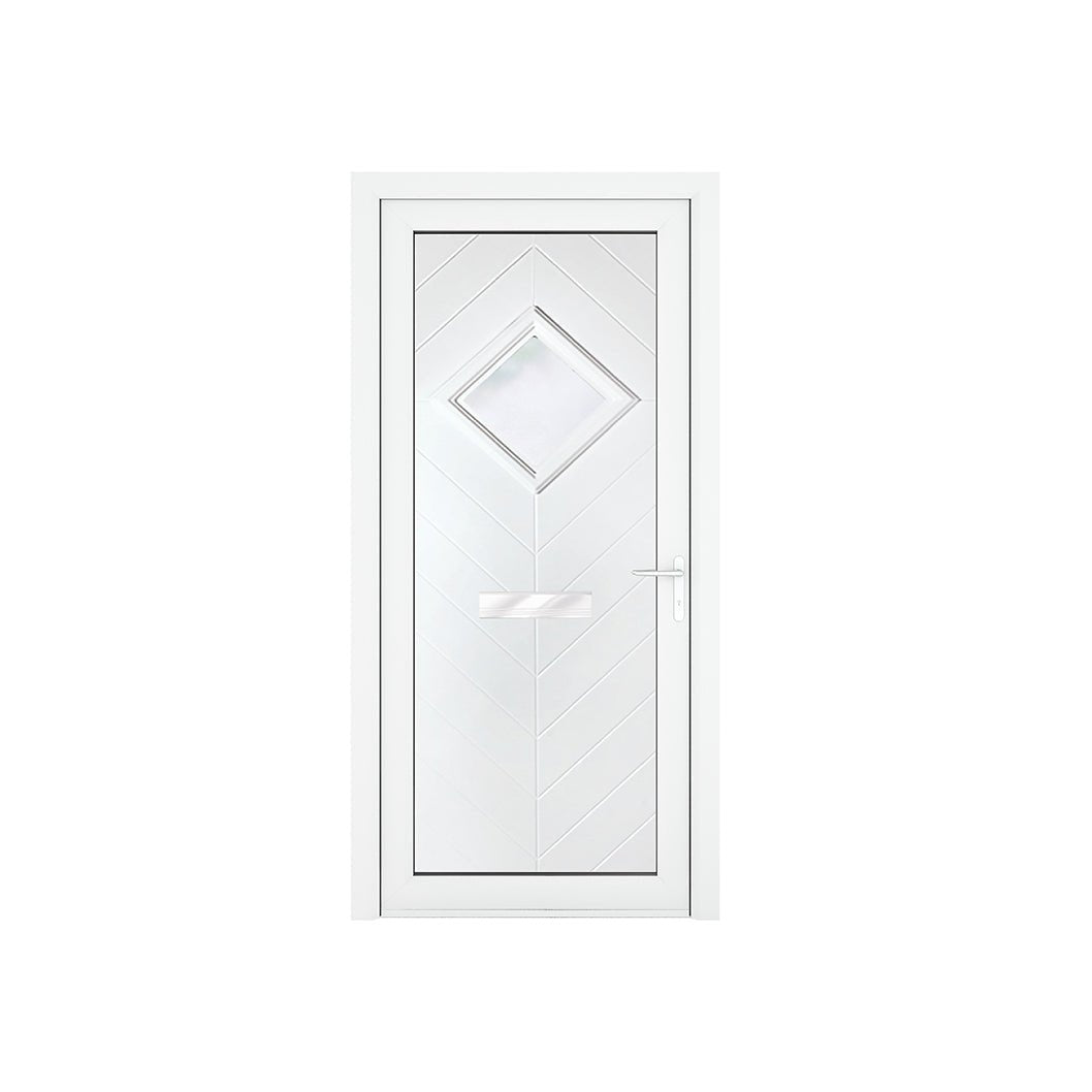 Crystal uPVC Front Door Small diamond Glass Hamburg White Obscure Glass 920x2090mm - JJ Building Materials