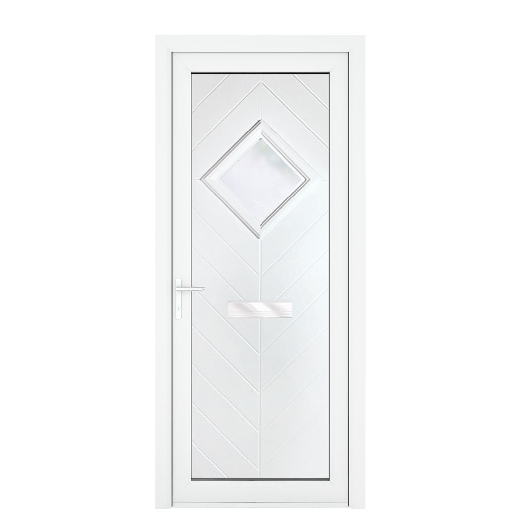 Crystal uPVC Front Door Small diamond Glass Hamburg White Obscure Glass 920x2090mm - JJ Building Materials