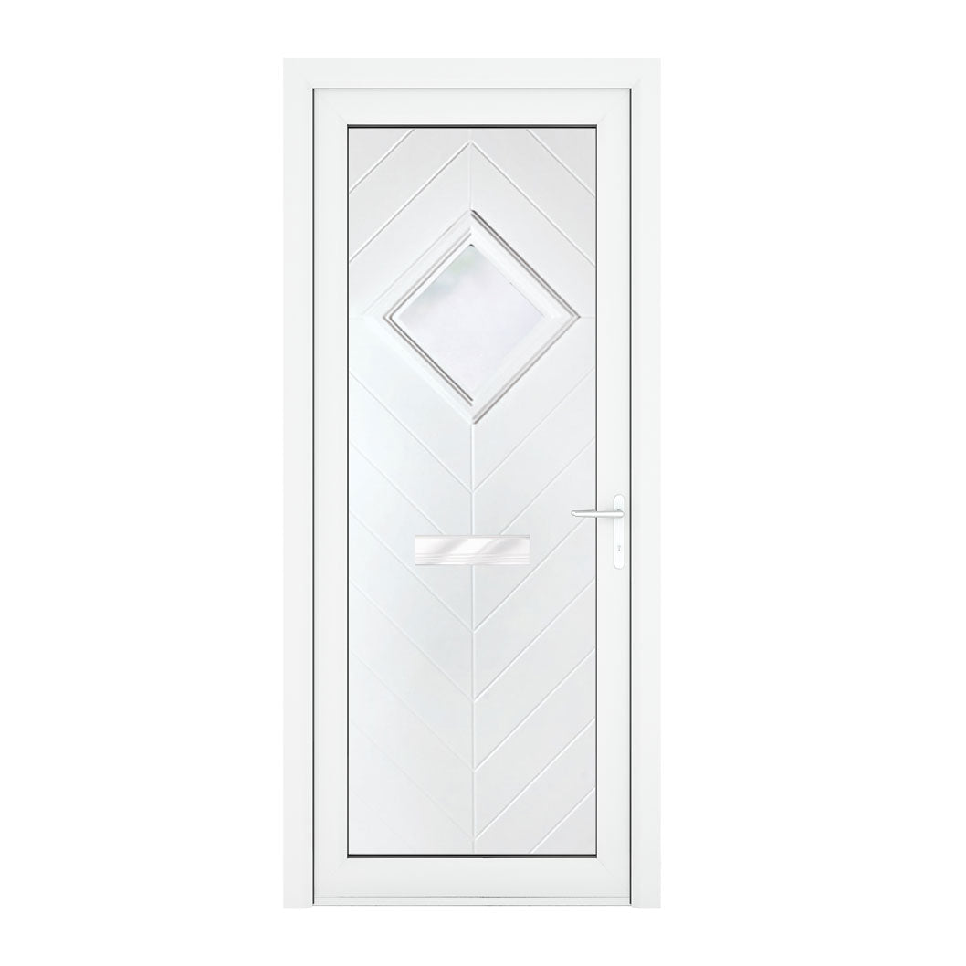 Crystal uPVC Front Door Small diamond Glass Hamburg White Obscure Glass 920x2090mm - JJ Building Materials