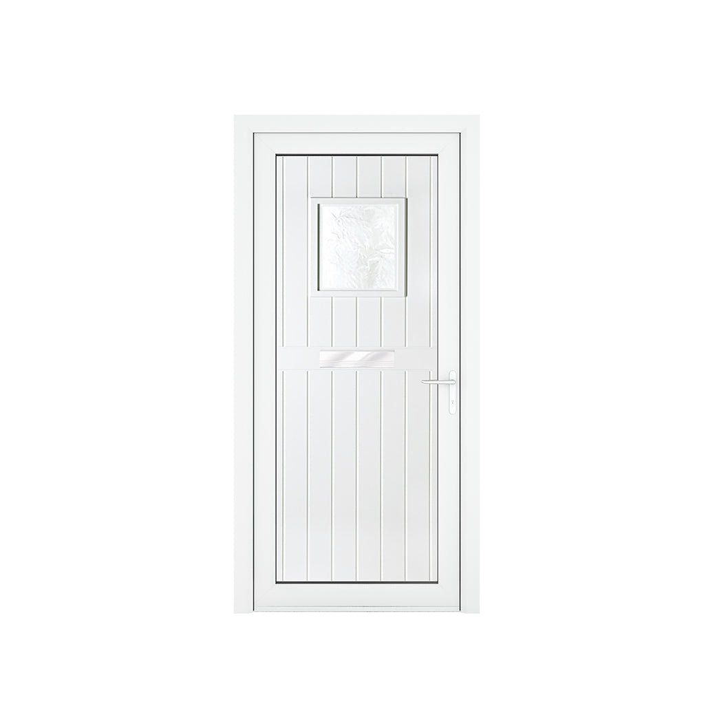 Crystal uPVC Front Door Small square glass Chatsworth White Obscure Glass 920x2090mm - JJ Building Materials