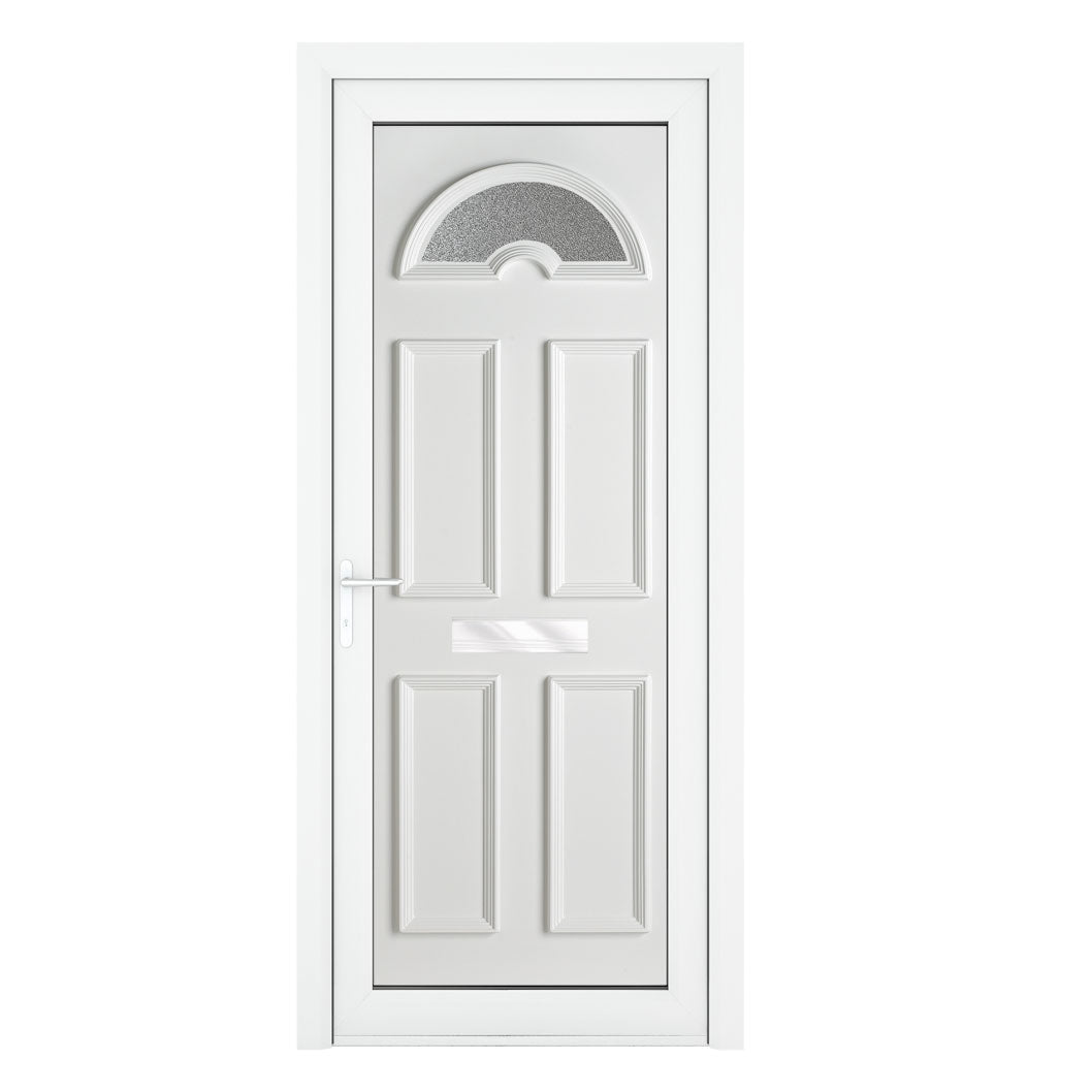 Crystal uPVC Front Door Sunburst Glass Sandringham White Obscure Glass 920x2090mm - JJ Building Materials