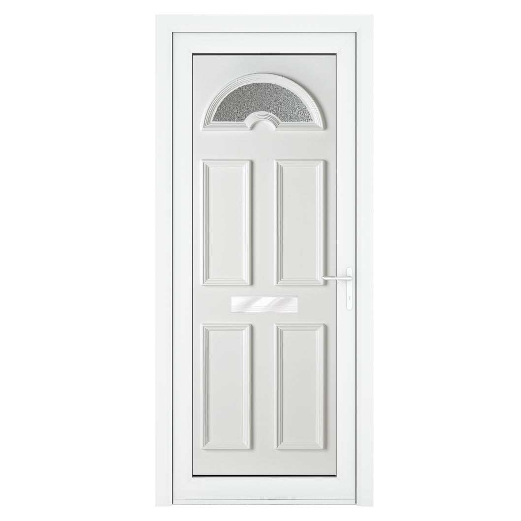 Crystal uPVC Front Door Sunburst Glass Sandringham White Obscure Glass 920x2090mm - JJ Building Materials