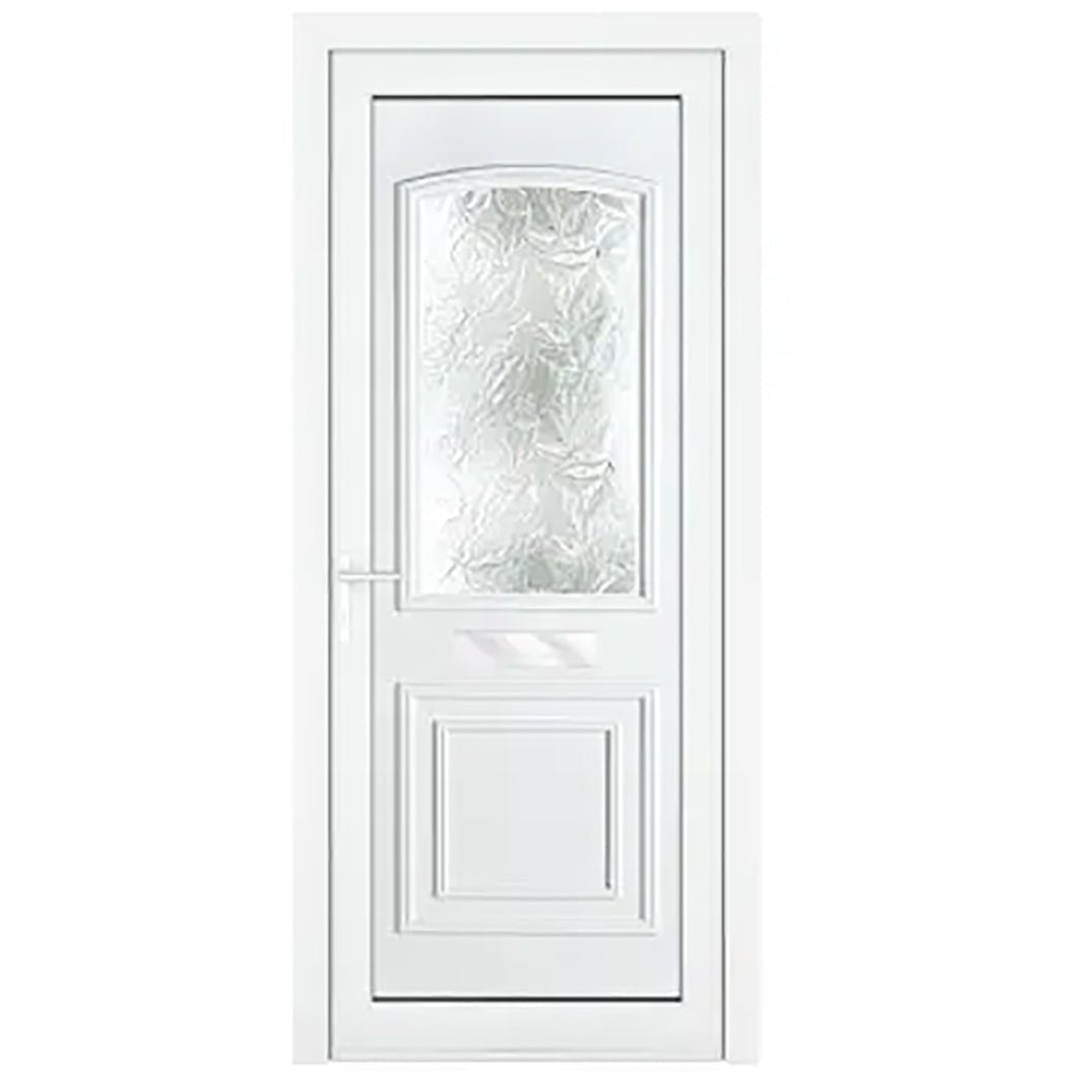 Crystal uPVC Front Door Two panel Large Glass Balmoral White Obscure Glass 920x2090mm - JJ Building Materials
