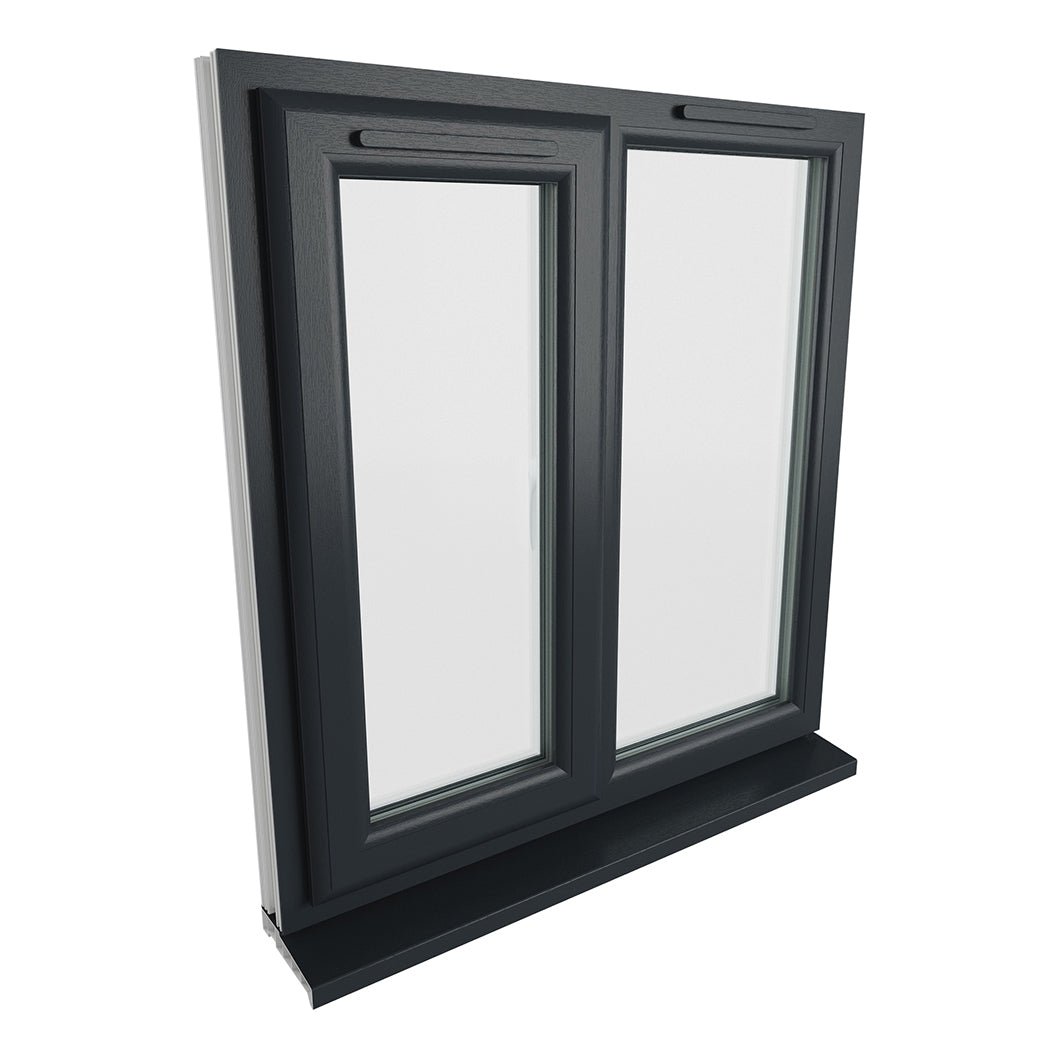 Crystal UPVC Grey 7016 Casement Window Left Hand Side Hung Next To Fixed Light Clear Glazing - JJ Building Materials