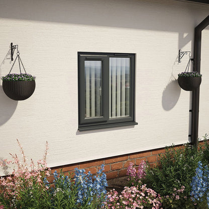 Crystal UPVC Grey 7016 Casement Window Left Hand Side Hung Next To Fixed Light Clear Glazing - JJ Building Materials