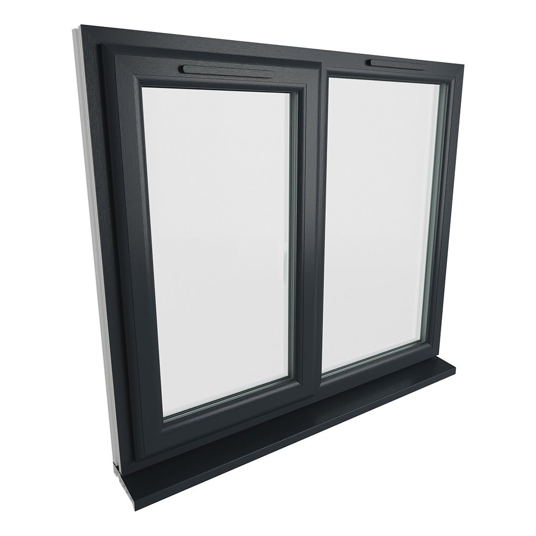 Crystal UPVC Grey 7016 Casement Window Left Hand Side Hung Next To Fixed Light Clear Glazing - JJ Building Materials