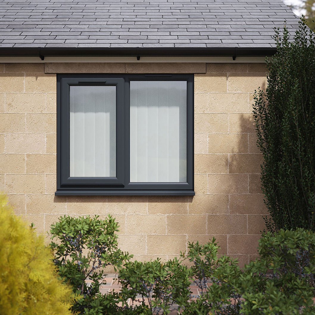 Crystal UPVC Grey 7016 Casement Window Left Hand Side Hung Next To Fixed Light Obscure Glazing - JJ Building Materials