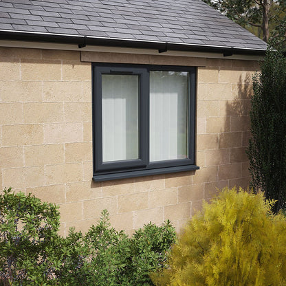 Crystal UPVC Grey 7016 Casement Window Left Hand Side Hung Next To Fixed Light Obscure Glazing - JJ Building Materials