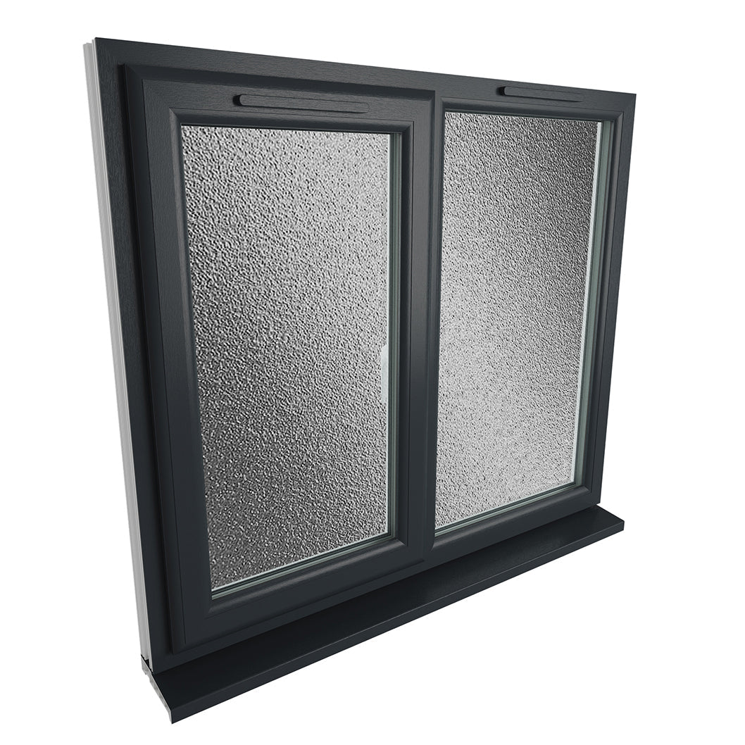 Crystal UPVC Grey 7016 Casement Window Left Hand Side Hung Next To Fixed Light Obscure Glazing - JJ Building Materials