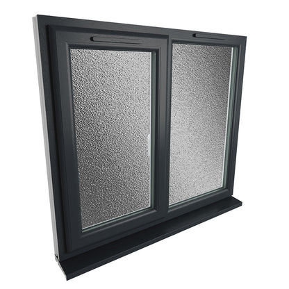Crystal UPVC Grey 7016 Casement Window Left Hand Side Hung Next To Fixed Light Obscure Glazing - JJ Building Materials