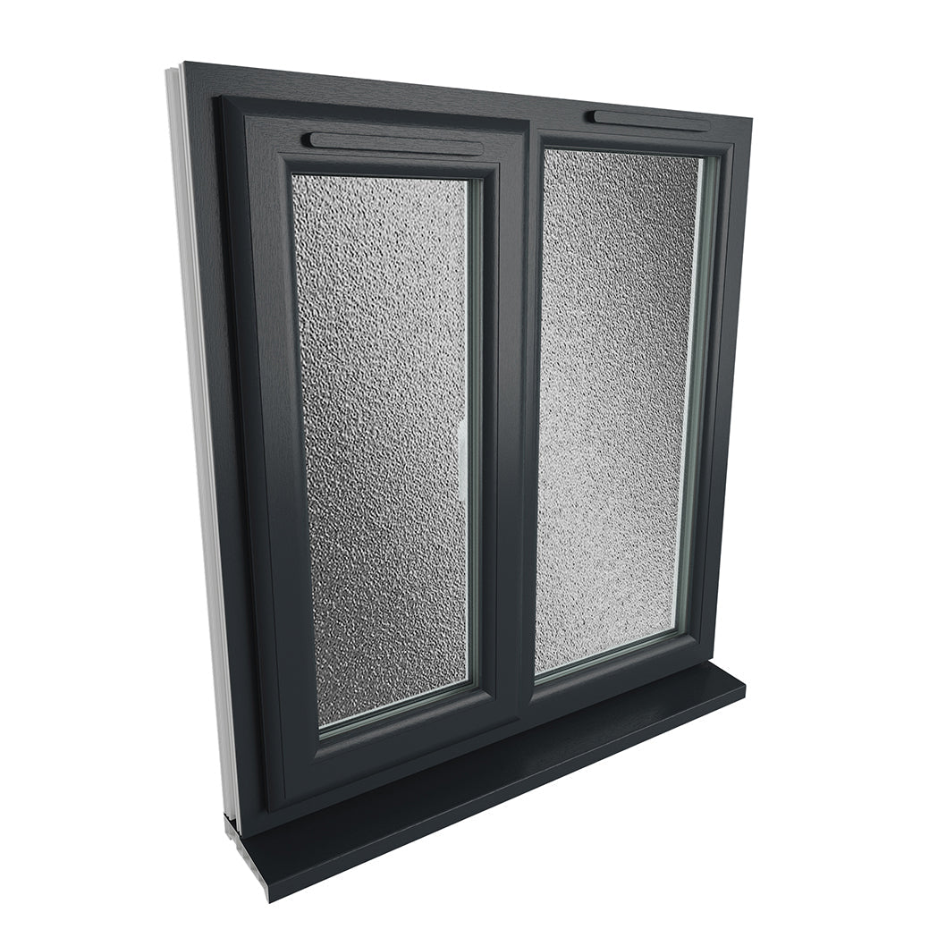 Crystal UPVC Grey 7016 Casement Window Left Hand Side Hung Next To Fixed Light Obscure Glazing - JJ Building Materials