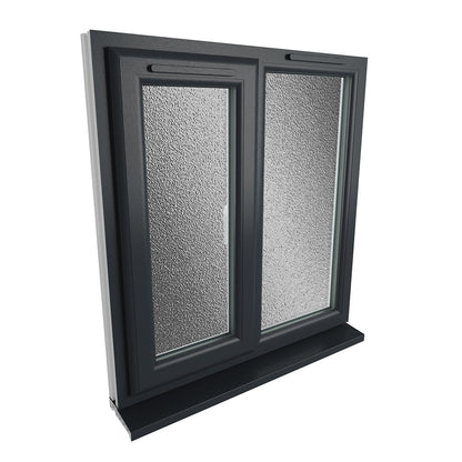 Crystal UPVC Grey 7016 Casement Window Left Hand Side Hung Next To Fixed Light Obscure Glazing - JJ Building Materials