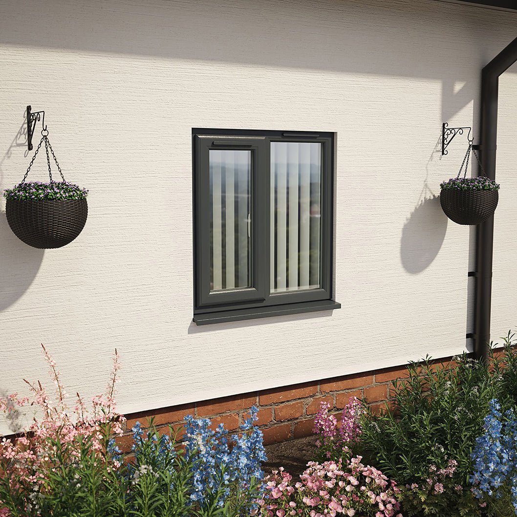 Crystal UPVC Grey 7016 Casement Window Left Hand Side Hung Next To Fixed Light Obscure Glazing - JJ Building Materials