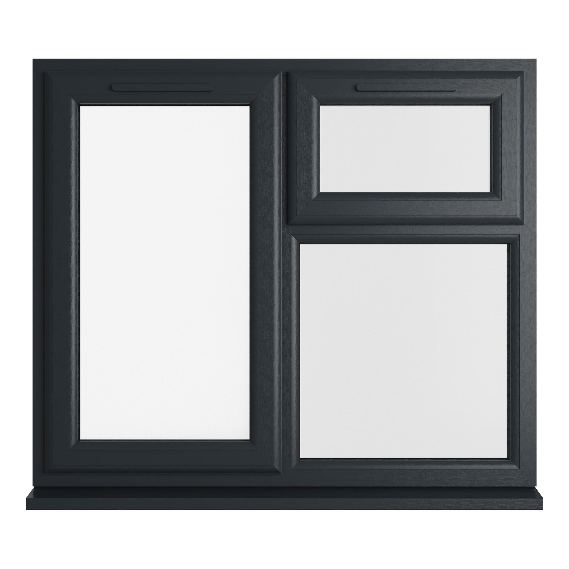 Crystal UPVC Grey 7016 Casement Window Left Hand Side Hung Next To Top Opener Over a Fixed Light Clear Glazing - JJ Building Materials
