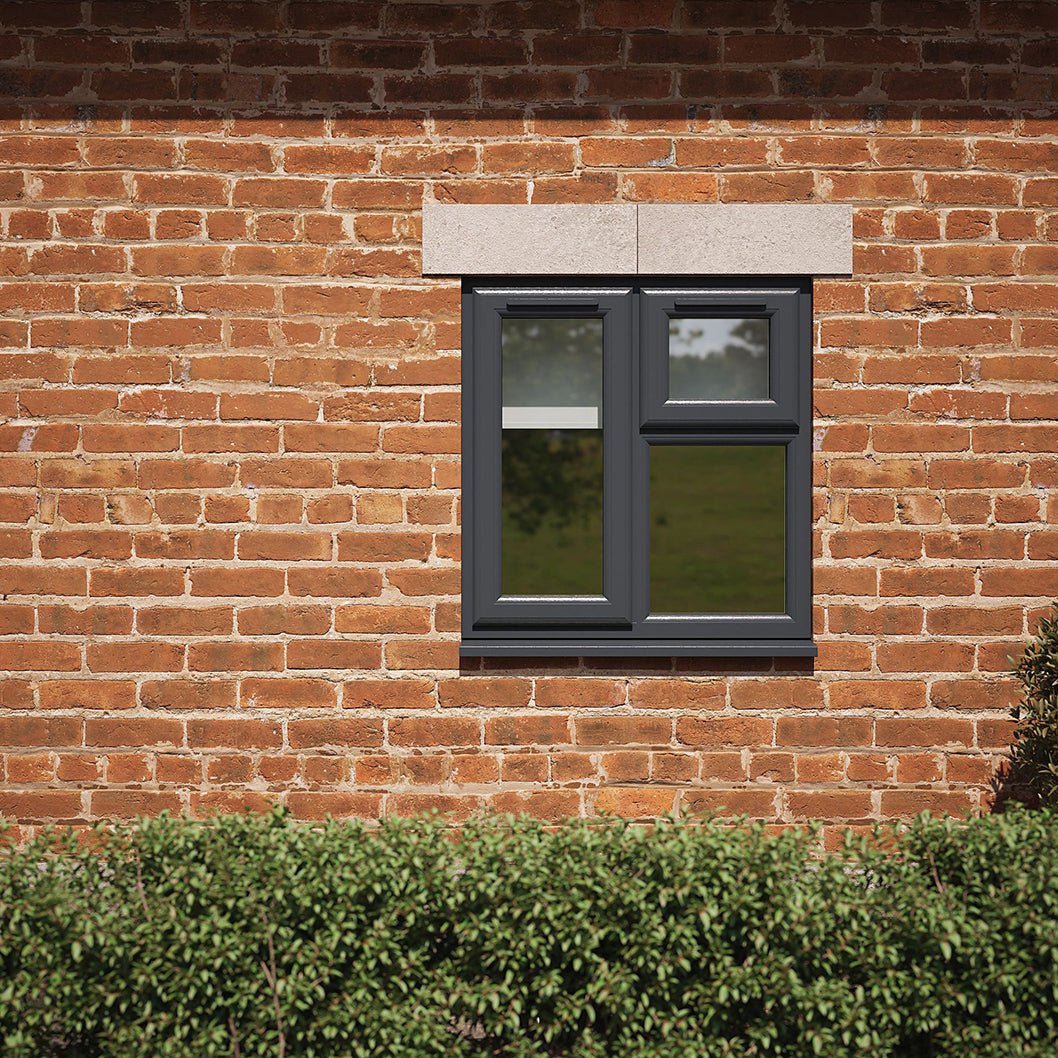Crystal UPVC Grey 7016 Casement Window Left Hand Side Hung Next To Top Opener Over a Fixed Light Clear Glazing - JJ Building Materials