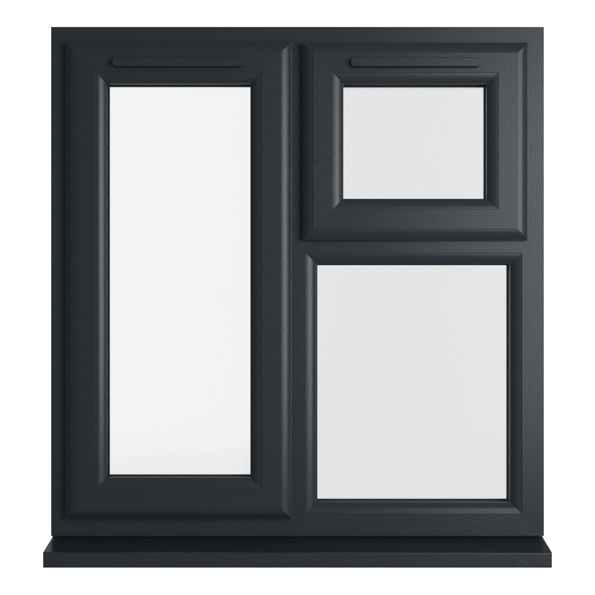 Crystal UPVC Grey 7016 Casement Window Left Hand Side Hung Next To Top Opener Over a Fixed Light Clear Glazing - JJ Building Materials
