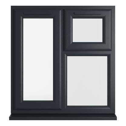 Crystal UPVC Grey 7016 Casement Window Left Hand Side Hung Next To Top Opener Over a Fixed Light Clear Glazing - JJ Building Materials