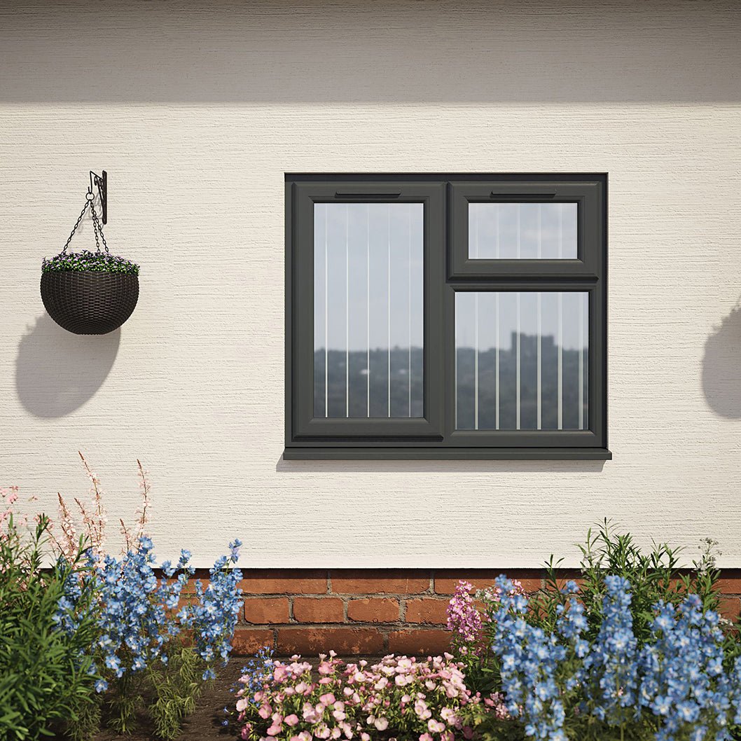 Crystal UPVC Grey 7016 Casement Window Left Hand Side Hung Next To Top Opener Over a Fixed Light Clear Glazing - JJ Building Materials