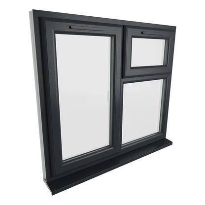 Crystal UPVC Grey 7016 Casement Window Left Hand Side Hung Next To Top Opener Over a Fixed Light Clear Glazing - JJ Building Materials